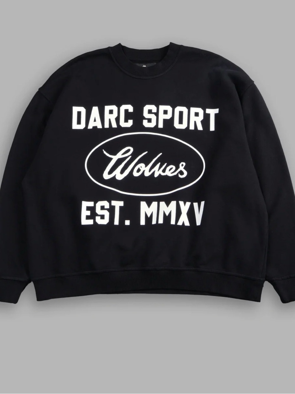 Darc Sport Black Crewneck Sweatshirt with White Wolves Graphic